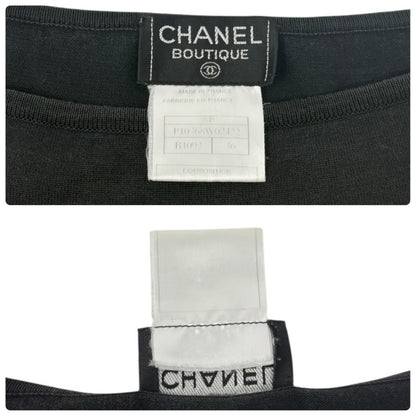 CHANEL Vintage 98P CC Logo Strip Knit Shirt Top #36 Long Sleeve Black 901887