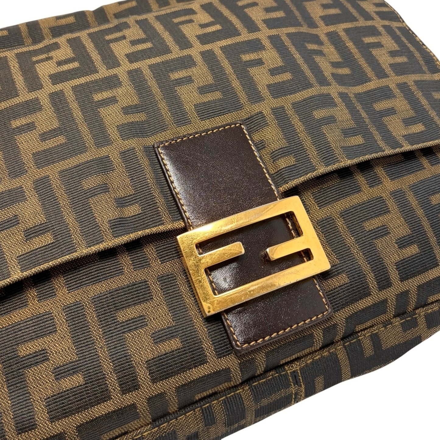 FENDI Vintage FF Zucca Mamma Baguette Pocket Shoulder Bag Brown Canvas 902439
