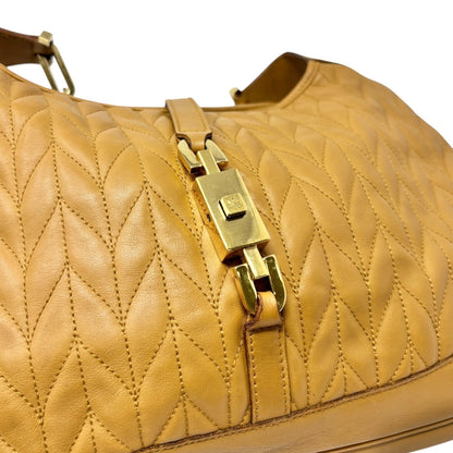 GUCCI Vintage Logo Quilted Chain Shoulder Bag Brown Gold Leather 902065