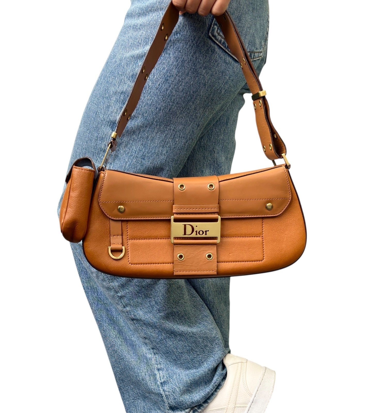 Christian Dior Vintage 2002 Street Chic Columbus Leather Shoulder Bag Brown