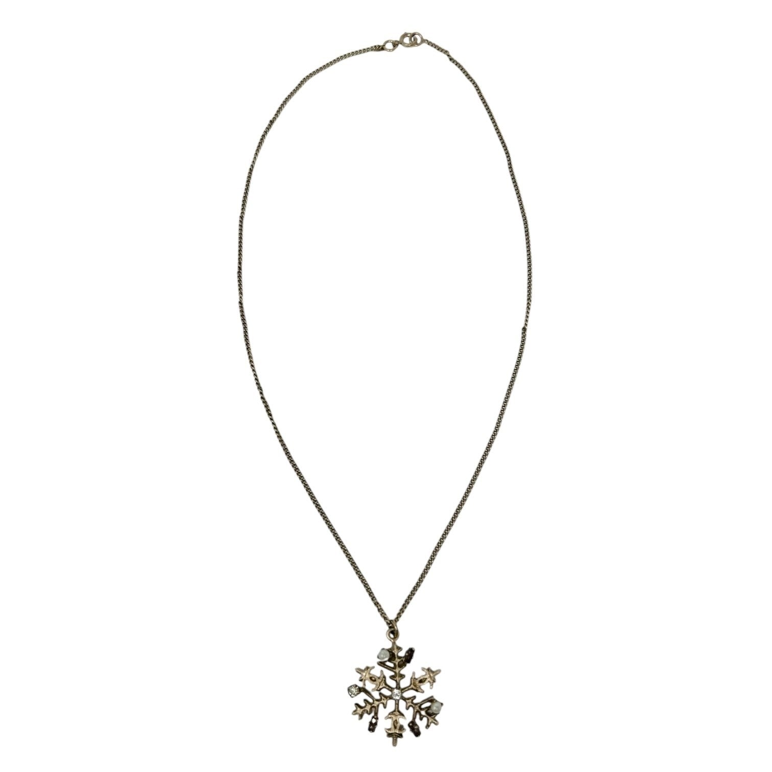CHANEL Vintage 05A CC Logo Chain Necklace Fashion Jewelry Gold Metal Snowflake