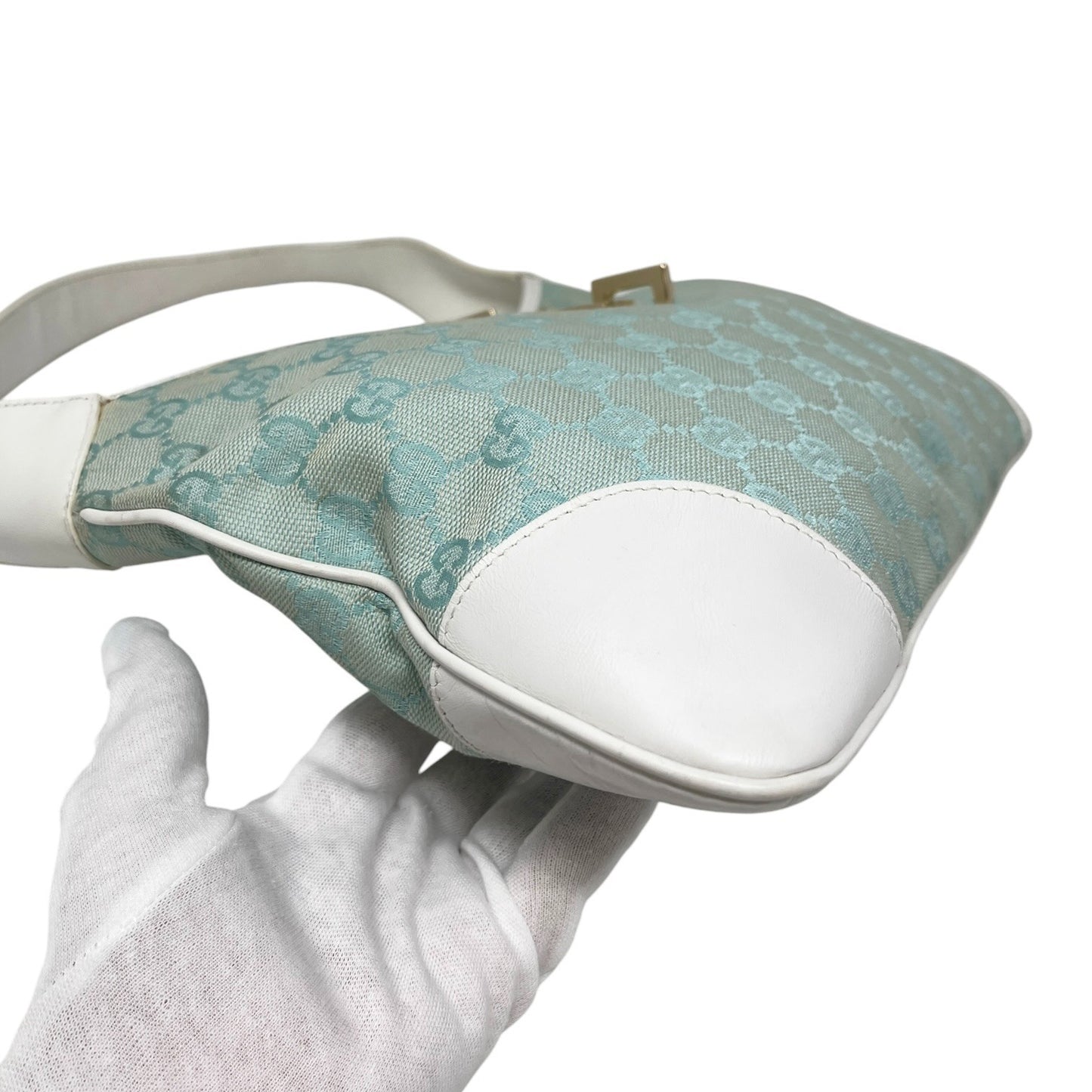 GUCCI Vintage Jackie GG Monogram Shoulder Bag Light Blue White Canvas 106547