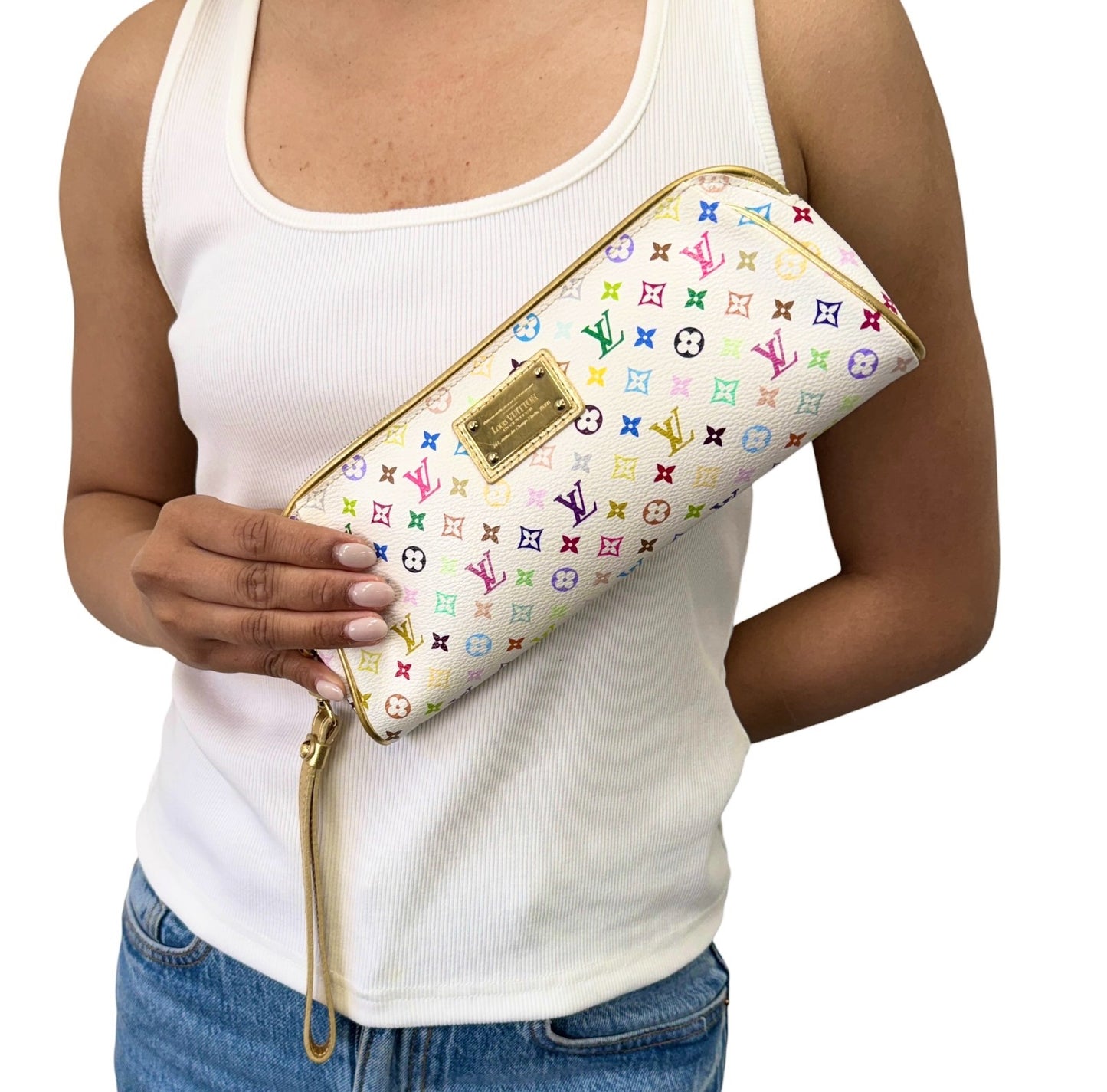 LOUIS VUITTON Vintage Monogram Multicolor Mini Pouch Bag Leather White 902414