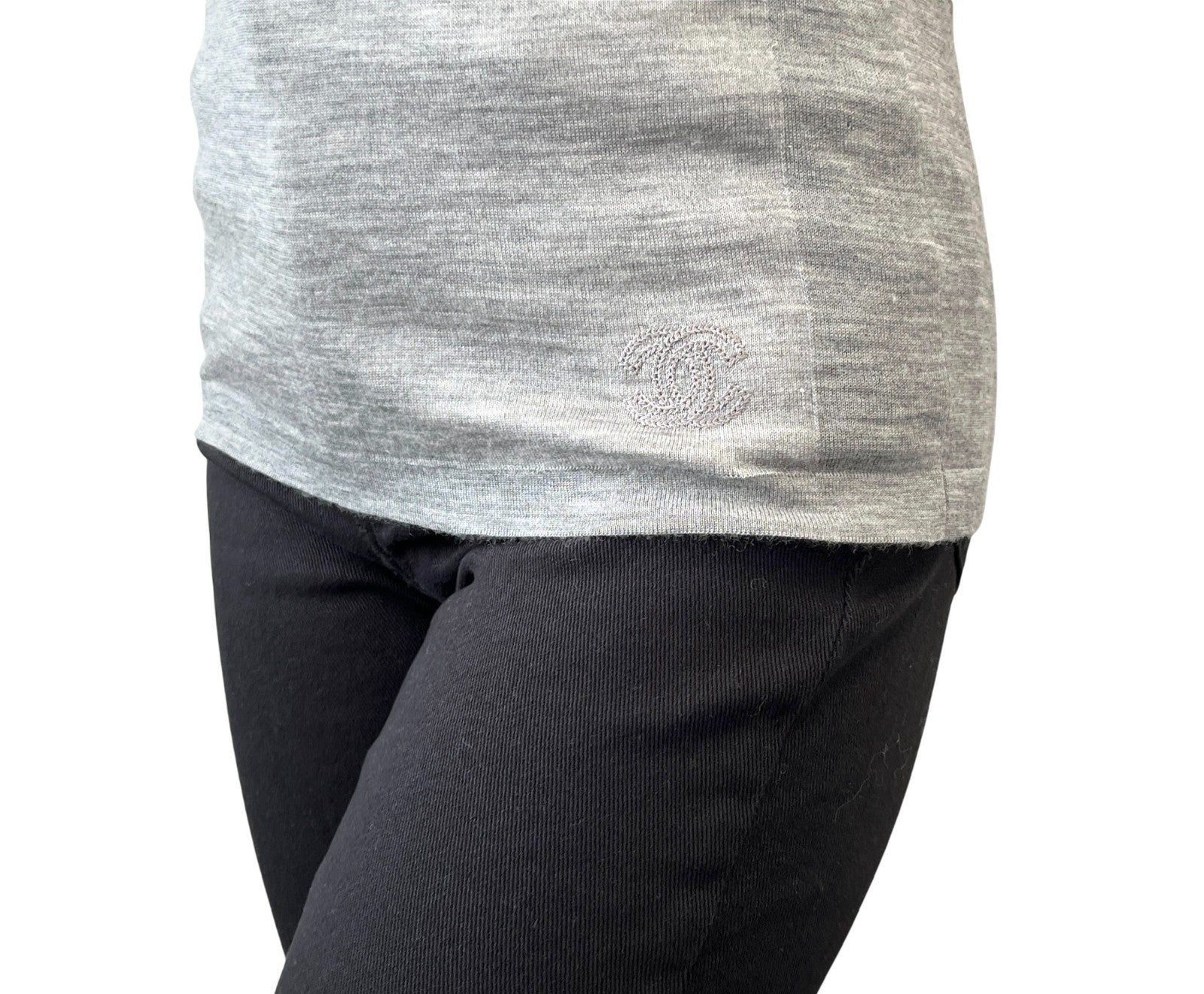 CHANEL Vintage 2012 CC Logo Cardigan Tank Top Set #34 Gray Cashmere Stitch