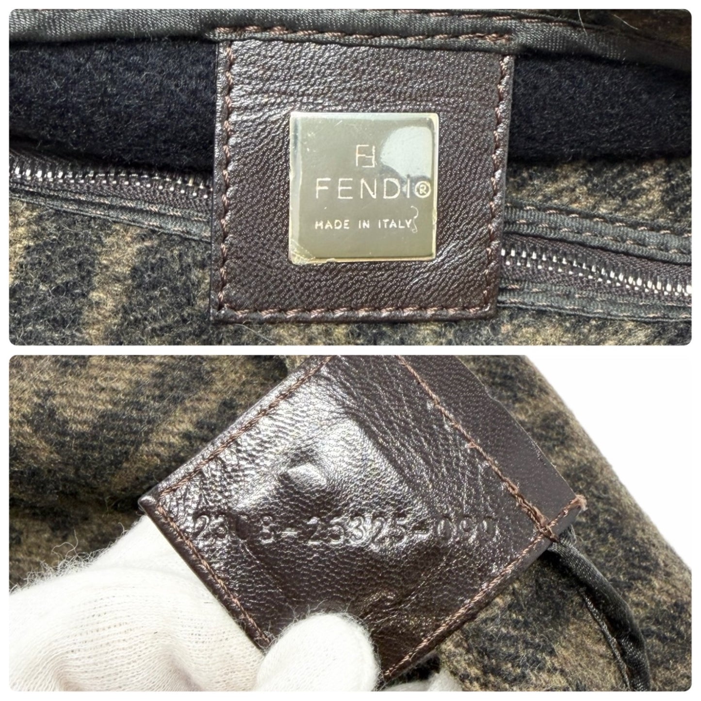 FENDI Vintage FF Zucca Cashmere Mamma Baguette Shoulder Bag Brown 902093