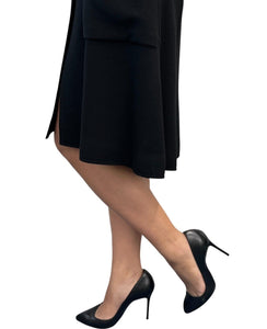 CHANEL Vintage 94A CC Logo Long Sleeve Dress #42 One-piece Black Wool Button