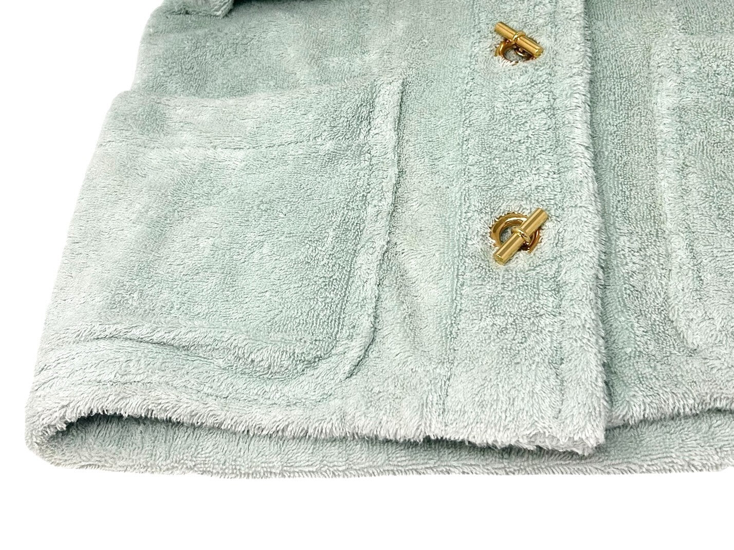 HERMES Vintage Logo Echapee Toggle Button Bathrobe #XS Green Cotton Terry Cloth
