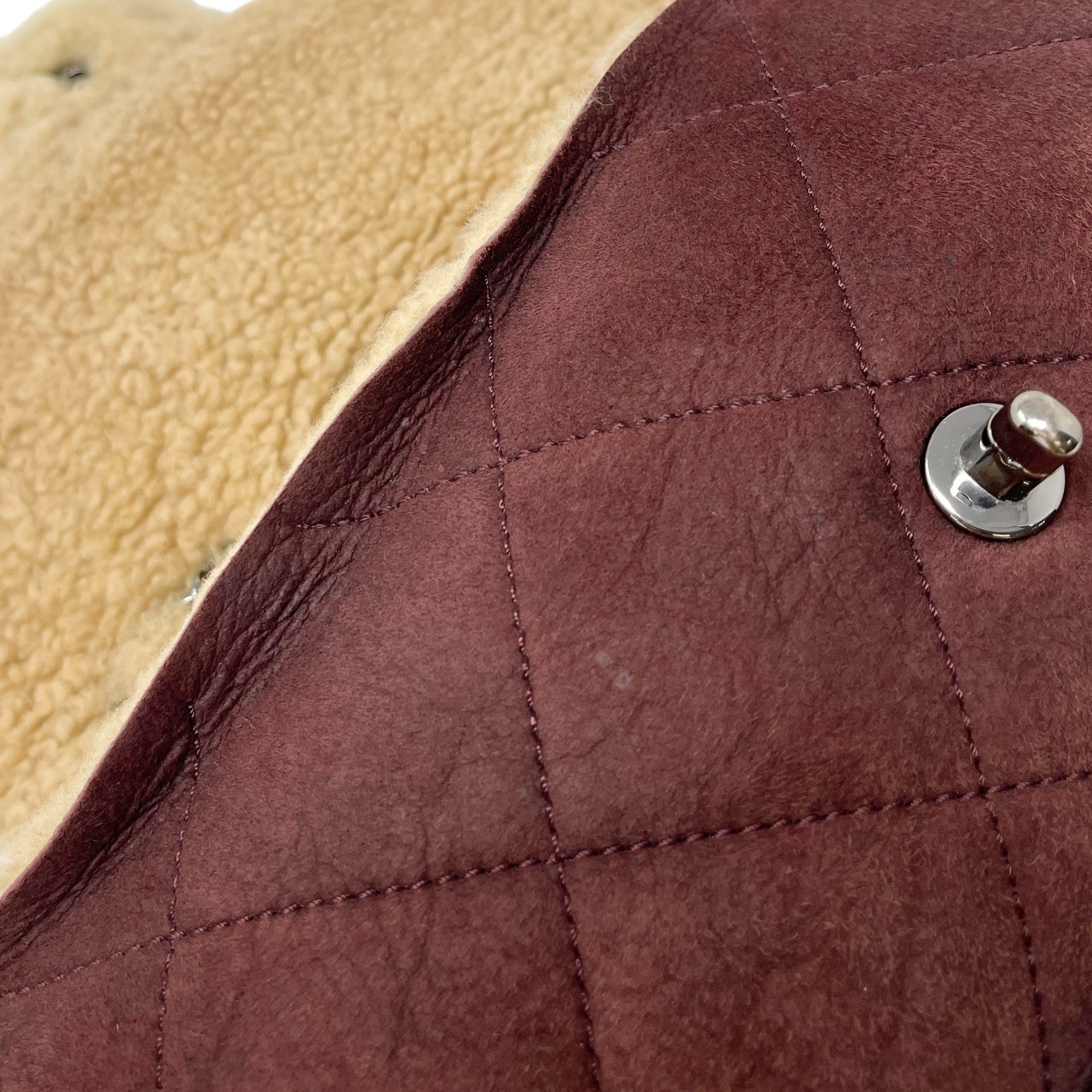 CHANEL Vintage CC Logo Mouton Matelasse Shoulder Bag Chain Brown Beige Suede