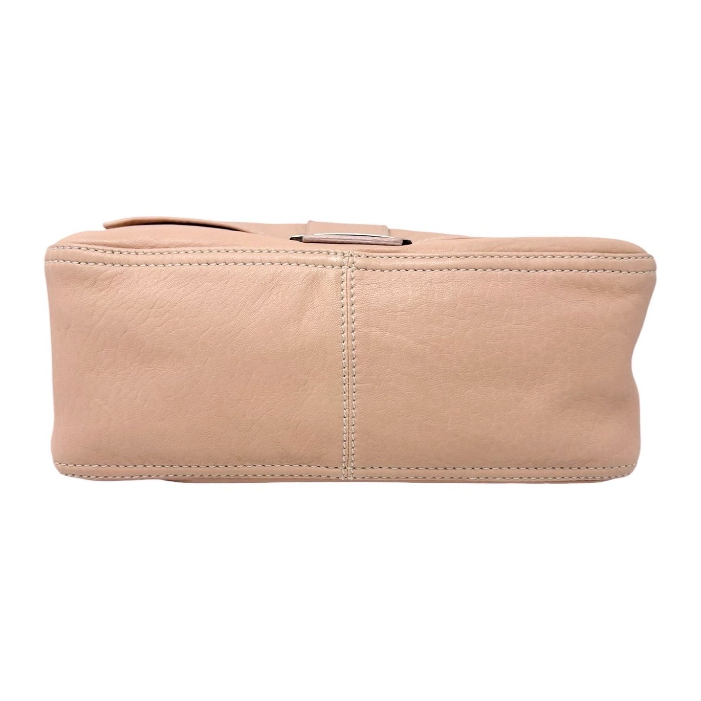 FENDI Vintage FF Logo Mamma Baguette Shoulder Bag Beige Gold Soft Leather