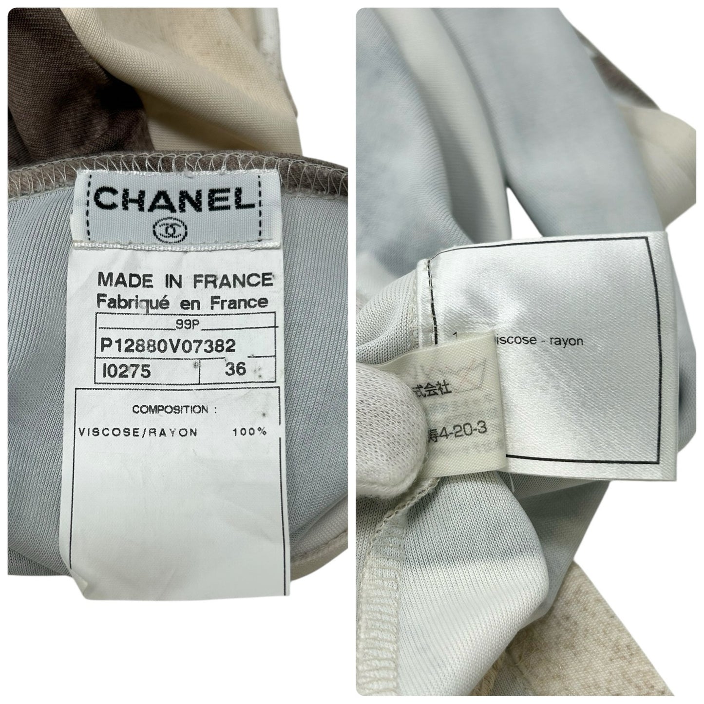 CHANEL Vintage 99P Logo Cropped T-shirt Top #36 Viscose Button Brown Cream
