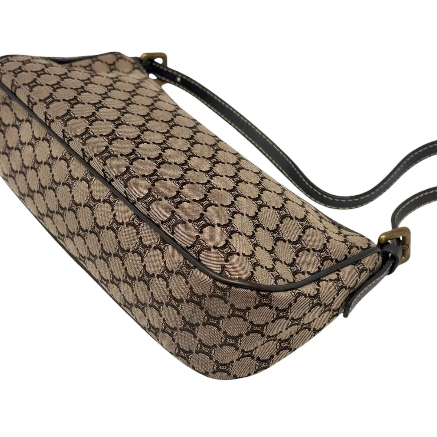 CELINE Vintage Macadam Logo Mini Shoulder Bag Brown Canvas Leather 902291