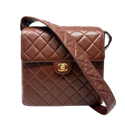CHANEL Vintage CC Turnlock Quilted Flap Crossbody Bag Brown Gold Leather 902843