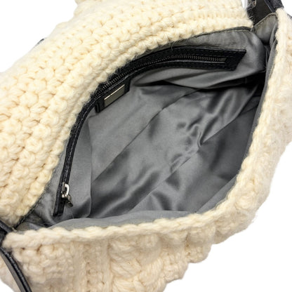 FENDI Vintage FF Logo Wool Knit Mamma Baguette Shoulder Bag Cream Brown 902054