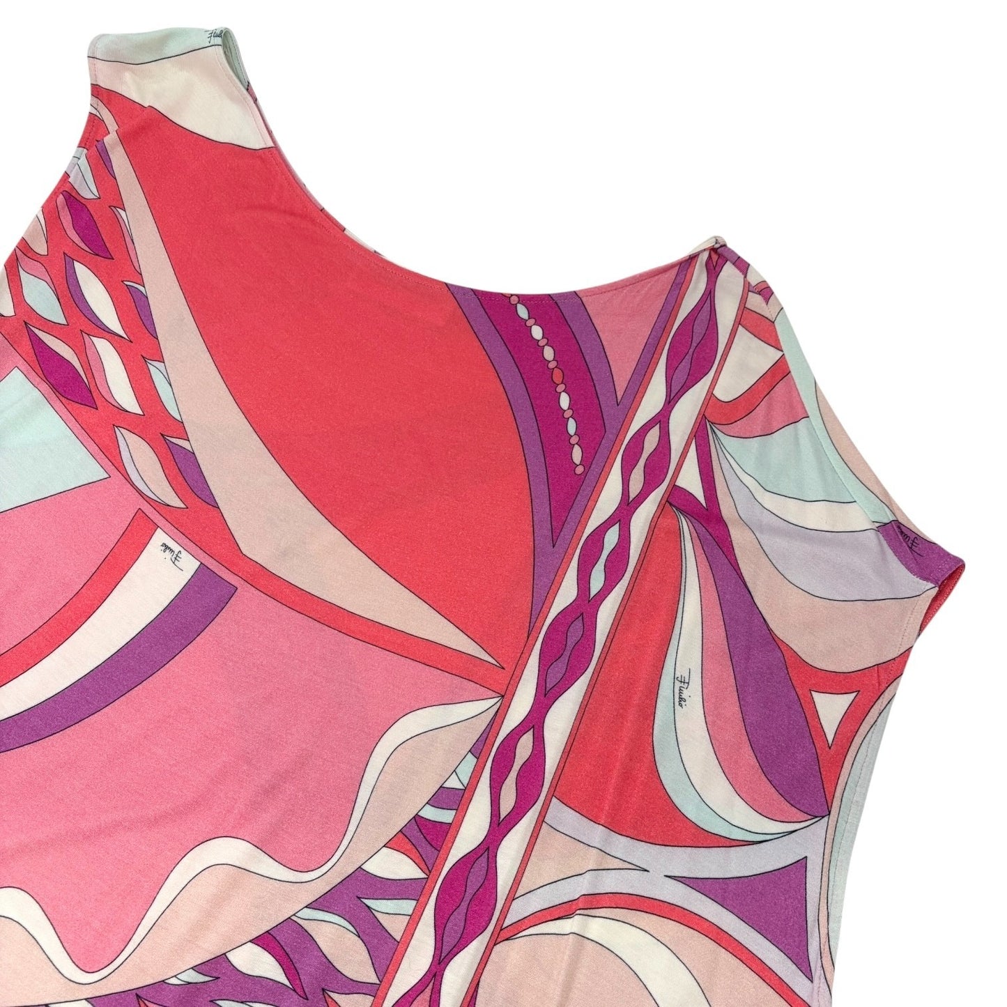 EMILIO PUCCI Vintage Multicolor Abstract Print Asymmetric Midi Dress #34 Pink