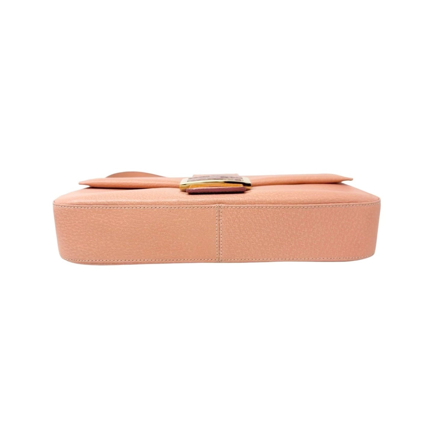FENDI Vintage FF Logo Mamma Baguette Shoulder Bag Handbag Salmon Pink Leather
