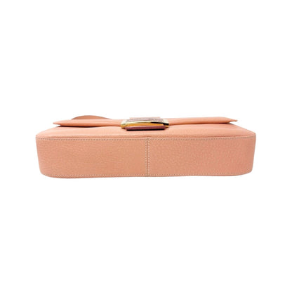 FENDI Vintage FF Logo Mamma Baguette Shoulder Bag Handbag Salmon Pink Leather