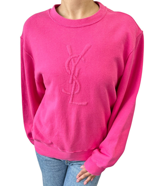 Yves Saint Laurent Vintage Embroidered YSL Logo Sweatshirt Top #M Pink