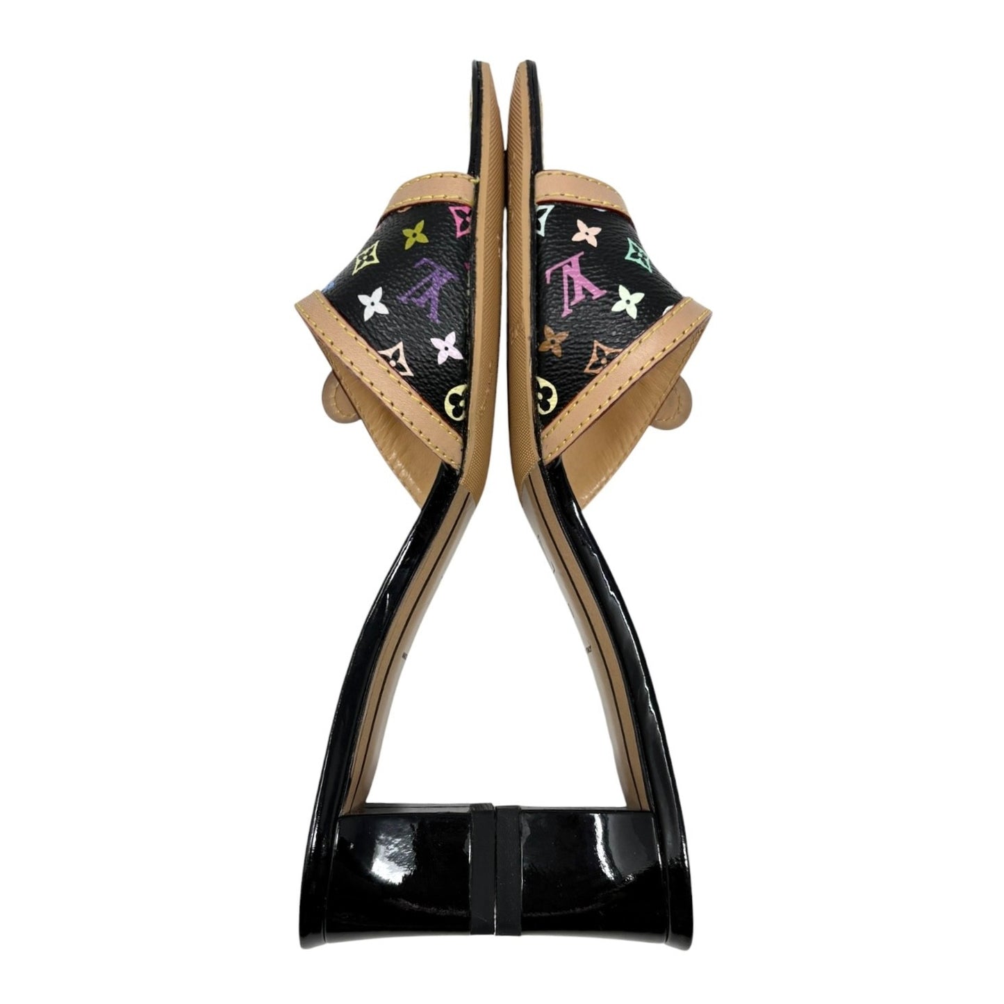 LOUIS VUITTON Vintage Monogram Multicolor Flower Sandals #38 Black 902406