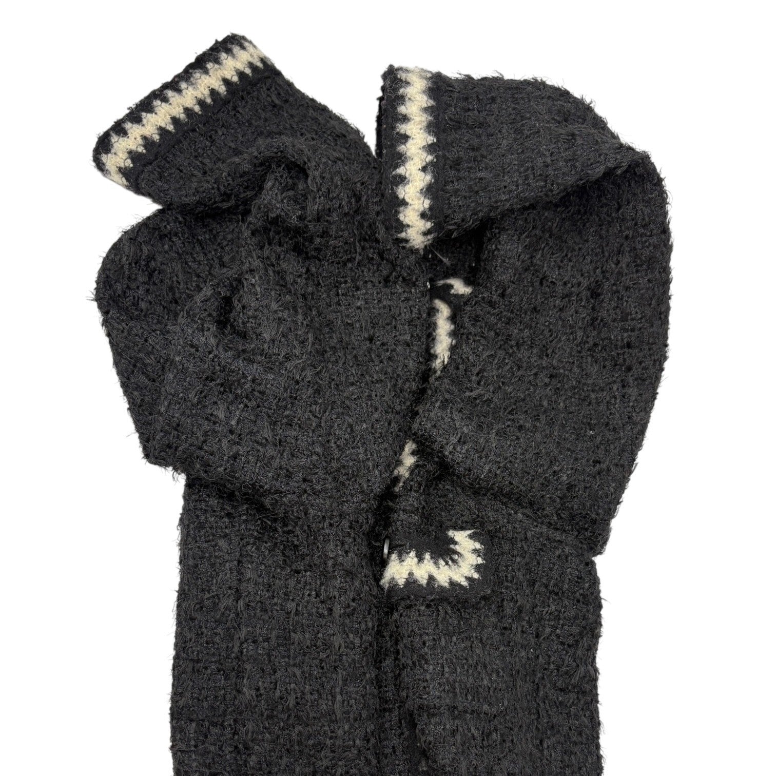 CHANEL Vintage 98A CC Mark Logo Button Tweed Jacket #38 Black White Wool