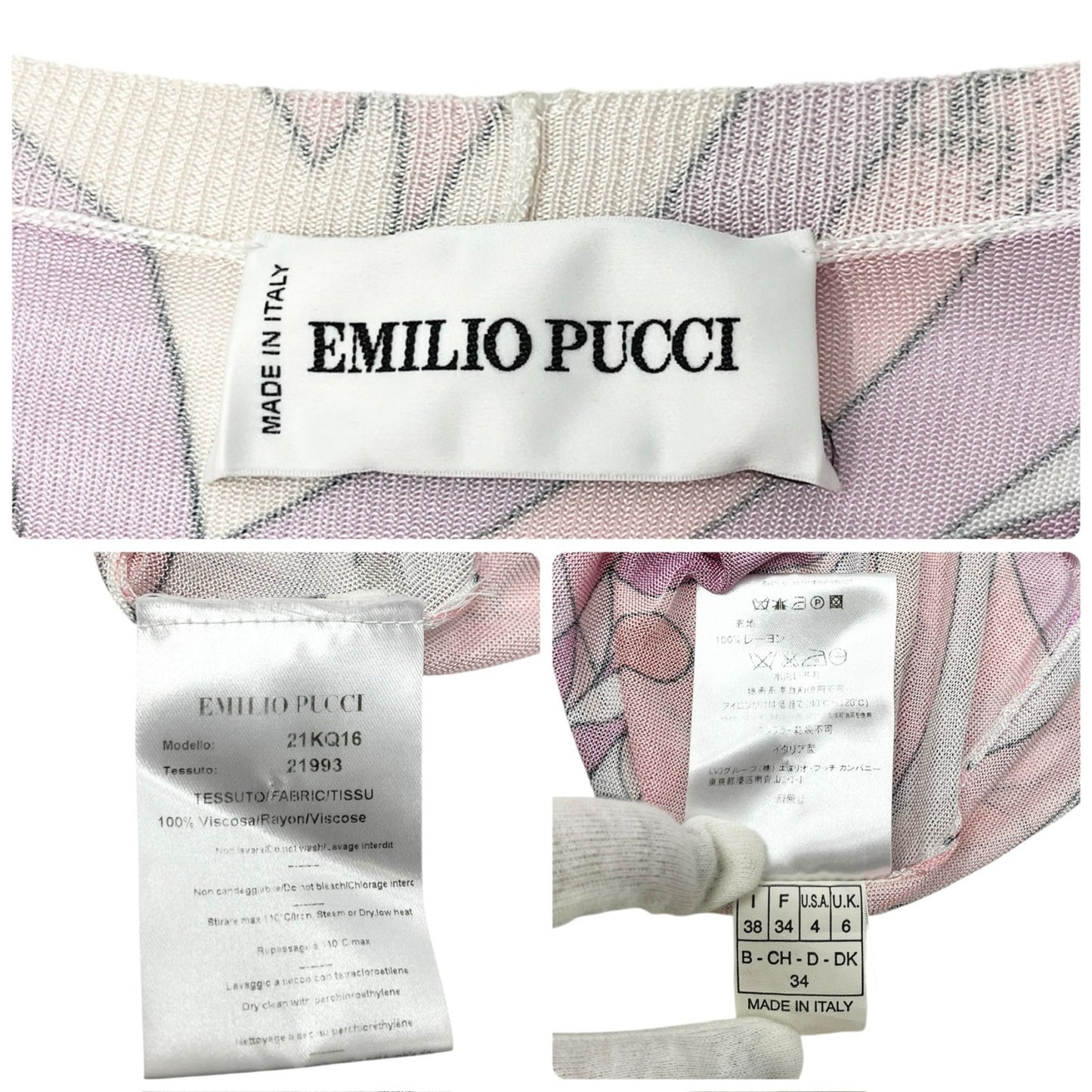 EMILIO PUCCI Vintage Logo Knit Cardigan Top #34 Multicolor Pink Rayon Button