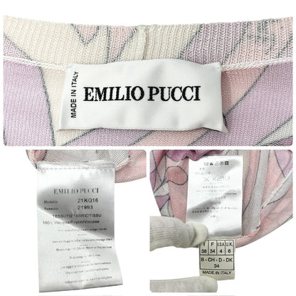 EMILIO PUCCI Vintage Logo Knit Cardigan Top #34 Multicolor Pink Rayon Button