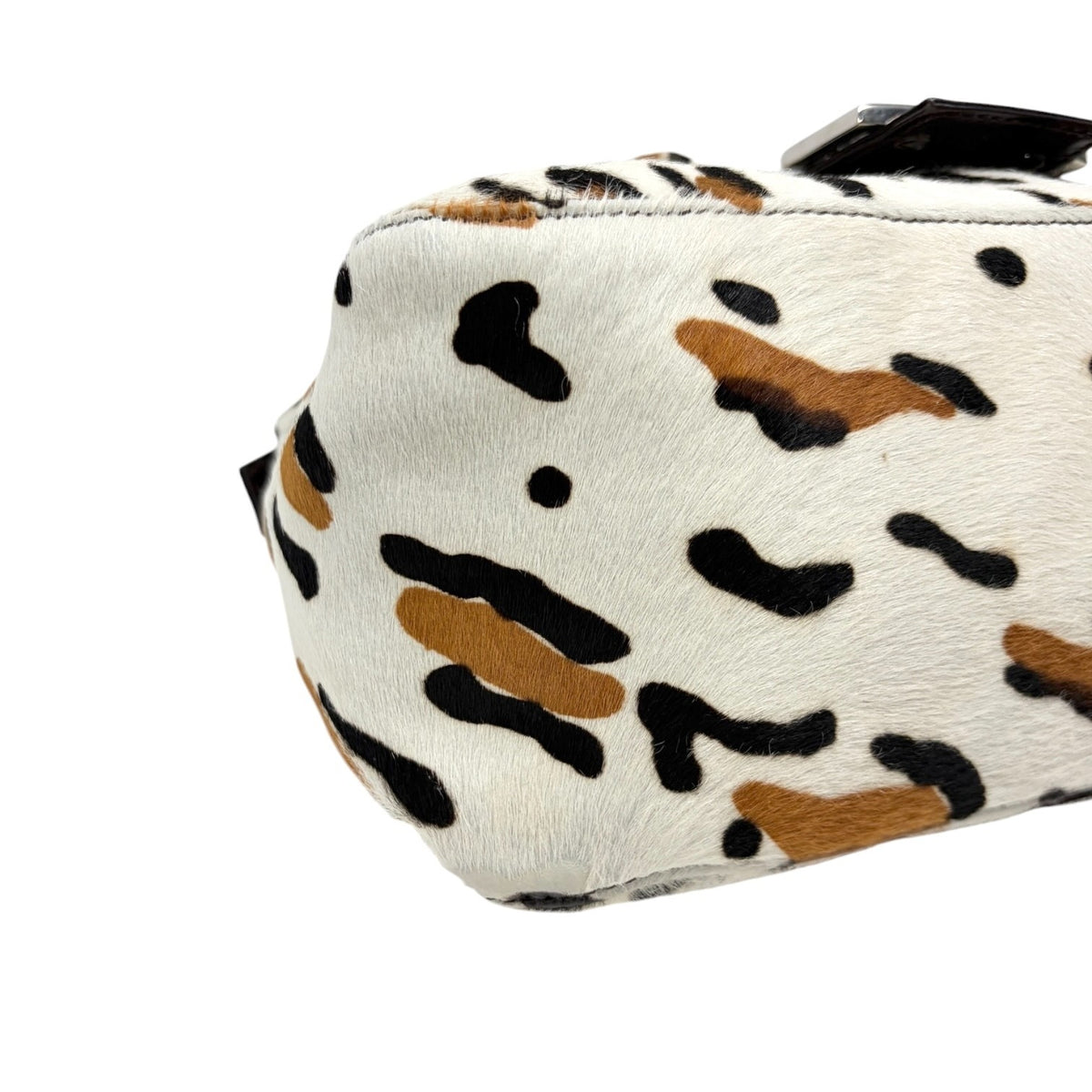 FENDI Vintage FF Leopard Mamma Baguette Bag Pony Calf Hair Ivory Brown 902818