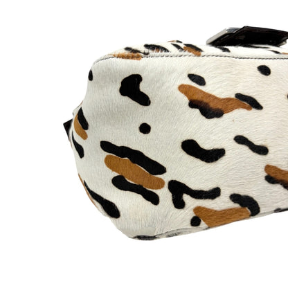 FENDI Vintage FF Leopard Mamma Baguette Bag Pony Calf Hair Ivory Brown 902818