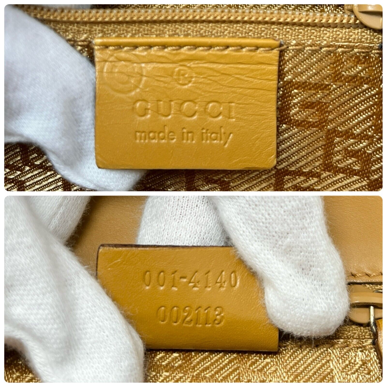 GUCCI Vintage G Square Logo Shoulder Bag Cream Camel Gold Canvas Leather