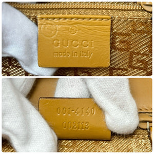 GUCCI Vintage G Square Logo Shoulder Bag Cream Camel Gold Canvas Leather