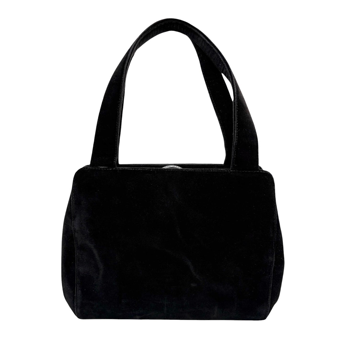 CHANEL Vintage CC Logo Stitch Trapezoid Tote Bag Handbag Black Velour 902222