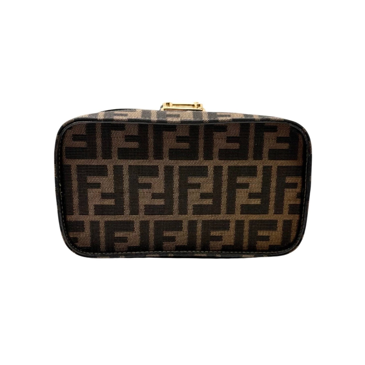 FENDI Vintage FF Zucca Vanity Bag 2way Handbag Crossbody Brown Canvas Leather