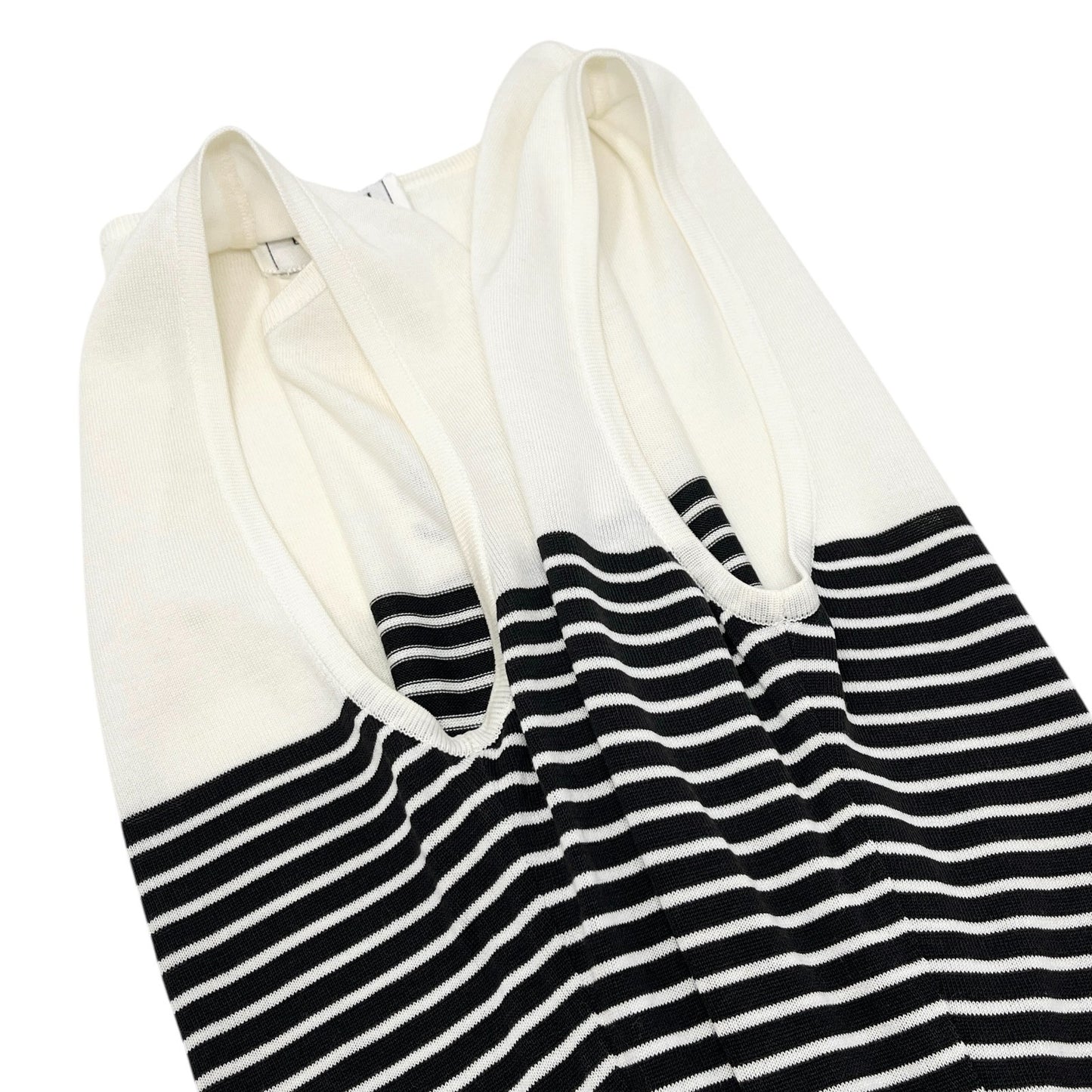 CHANEL Vintage CC Logo Stripe Knit Tank Top #40 Bicolor White Black Cotton