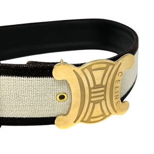 CELINE Vintage Macadam Logo Belt Fashion Accessory Brown Gold Cotton
