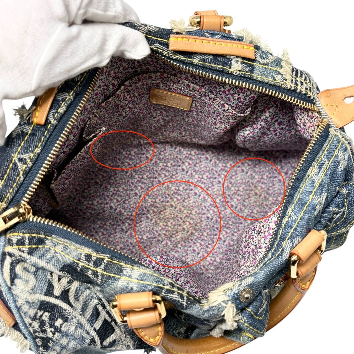 LOUIS VUITTON Vintage Monogram Patchwork Denim Speedy 30 Boston Bag Blue Brown