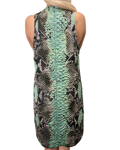GUCCI Vintage Python Print Textured Dress Sleeveless #42 Green Black 902916