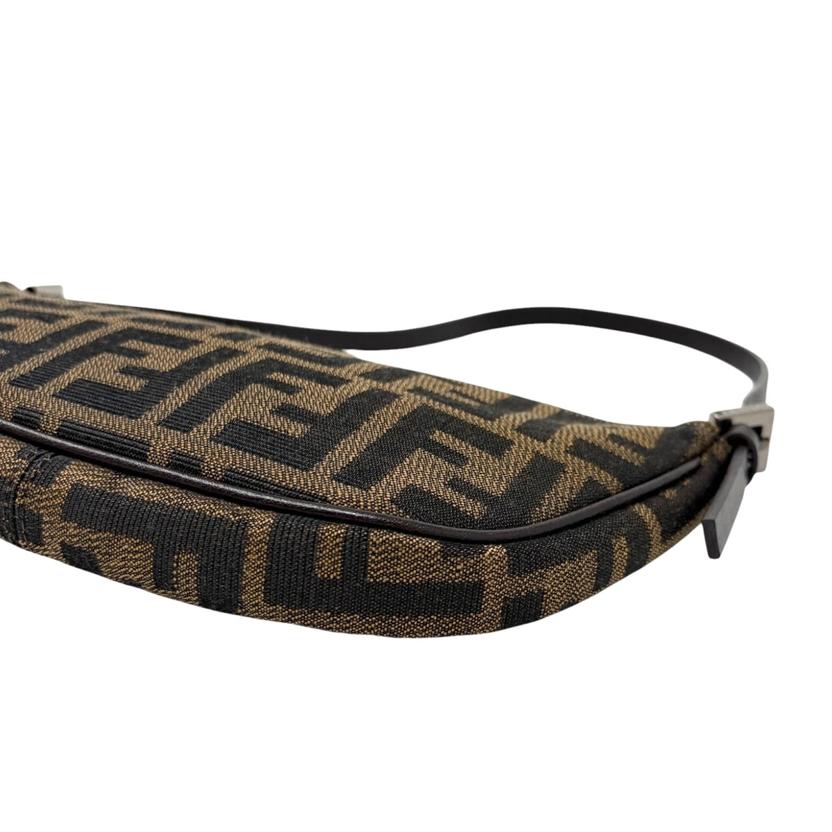 FENDI Vintage Zucca FF Logo Pochette Shoulder Bag Brown Half Moon Zip 902816