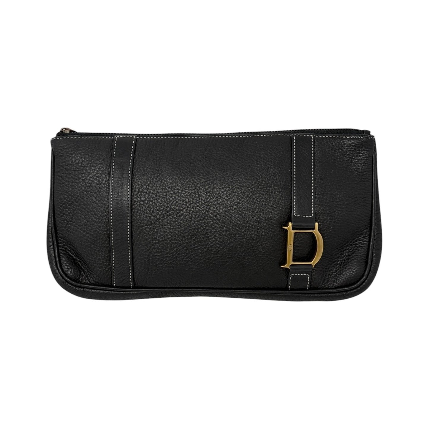 Christian Dior Vintage 2001 CD Logo Leather Bag Pochette Pouch Clutch Black