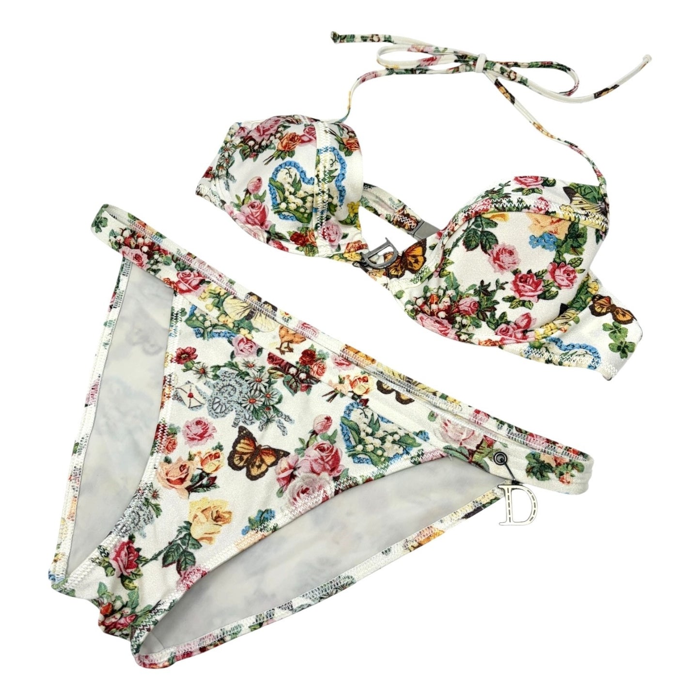 Christian Dior Vintage D-Charm Flower Bikini Swimwear Multicolor White 106951