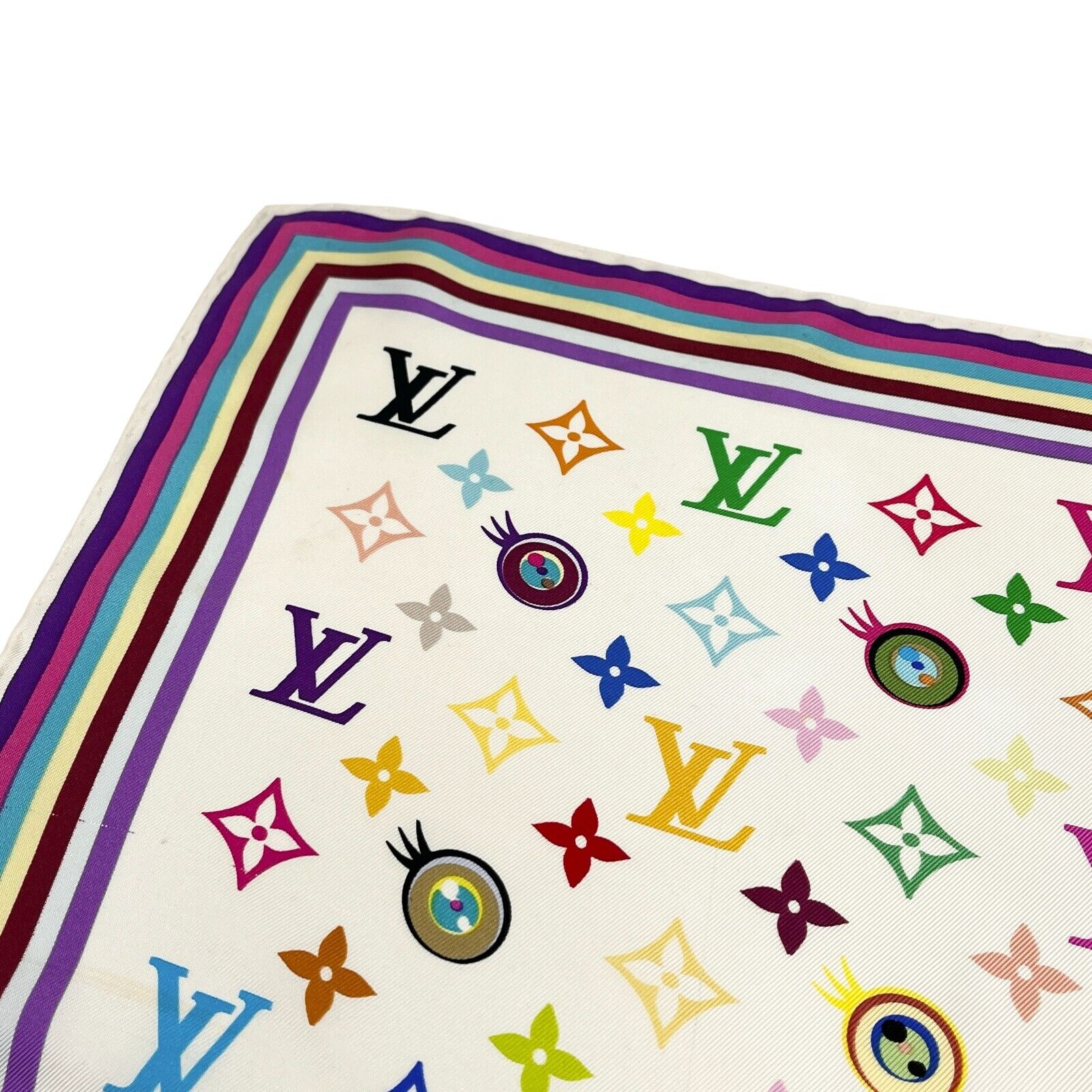 LOUIS VUITTON Vintage LV Multicolor Monogram Logo Scarf Wrap Shawl Craem