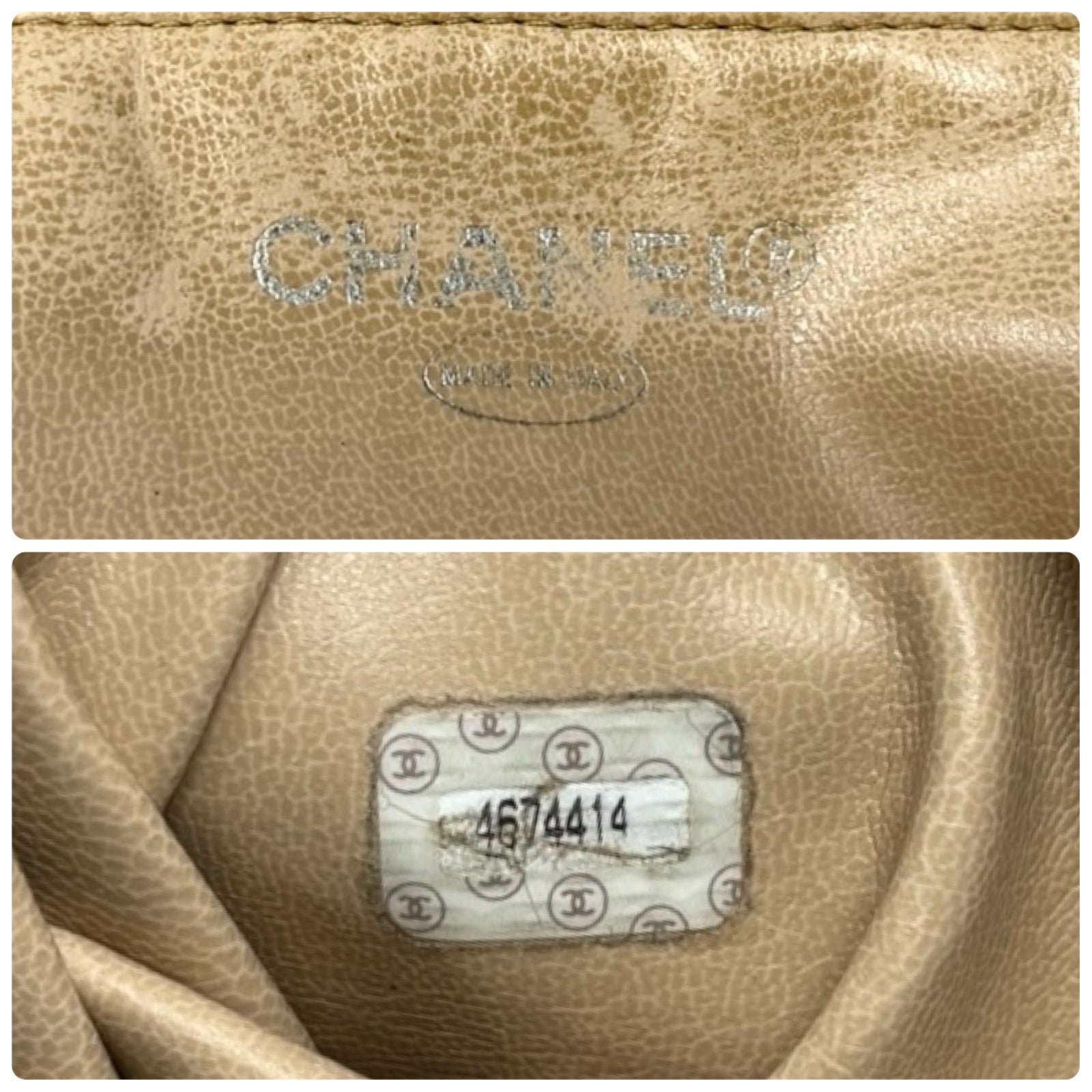 CHANEL Vintage CC Big Logo Shoulder Tote Large Bag Beige Canvas Linen Leather