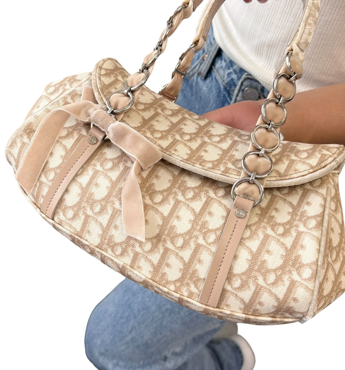 Christian Dior Vintage 2005 Trotter Monogram Romantique Bag Beige PVC 902345