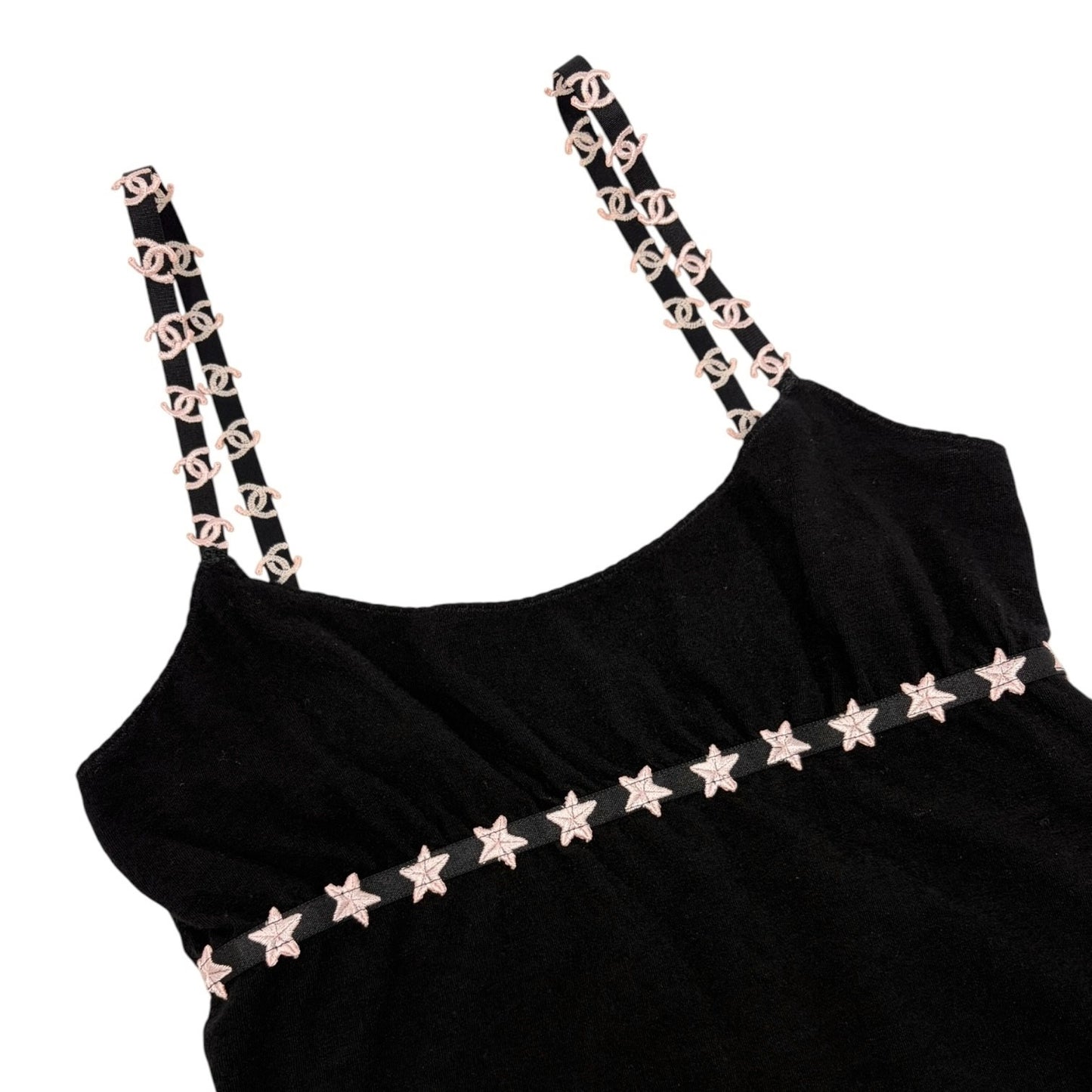 CHANEL Vintage 05A CC Logo Star Camisole Top #40 Black Pink Cashmere 901805