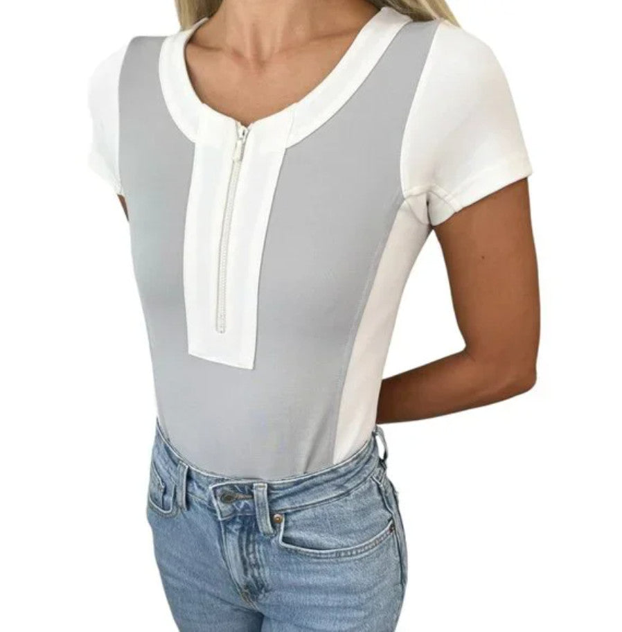 CHANEL Sport Vintage 01P CC Rompers One Piece #34 Zip Gray White Nylon