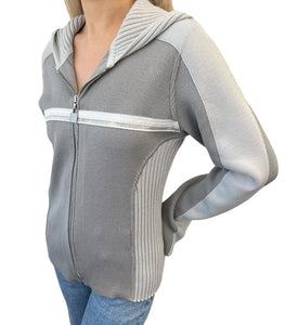CHANEL Sport Vintage 04A CC Logo Zip Hoodie Top #42 Jacket Gray White Wool
