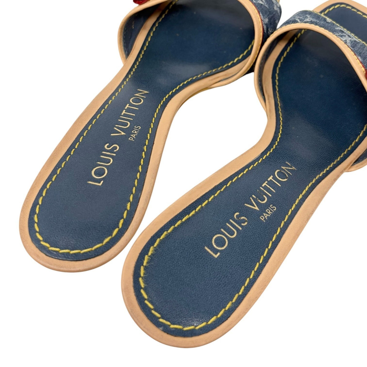 LOUIS VUITTON Vintage Monogram Denim Sandals Heels #36-36.5 Blue Beige 902374