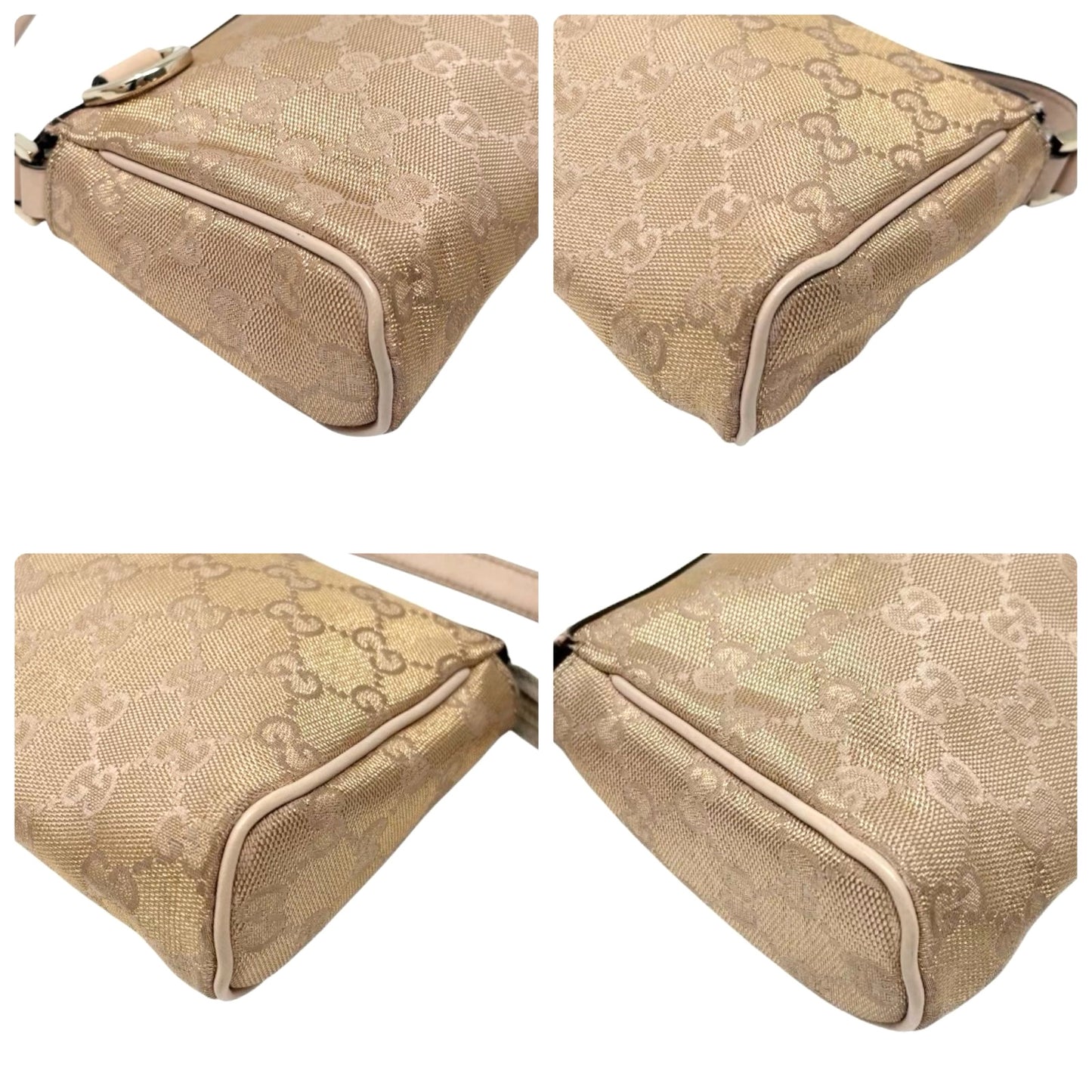 GUCCI Vintage GG Monogram Abbey Mini Glitter Bag Pink Beige Gold 901867