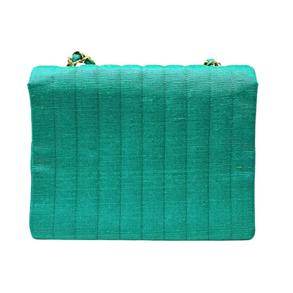 CHANEL Vintage CC Mark Logo Crossbody Shoulder Flap Bag Chain Green Gold Cotton