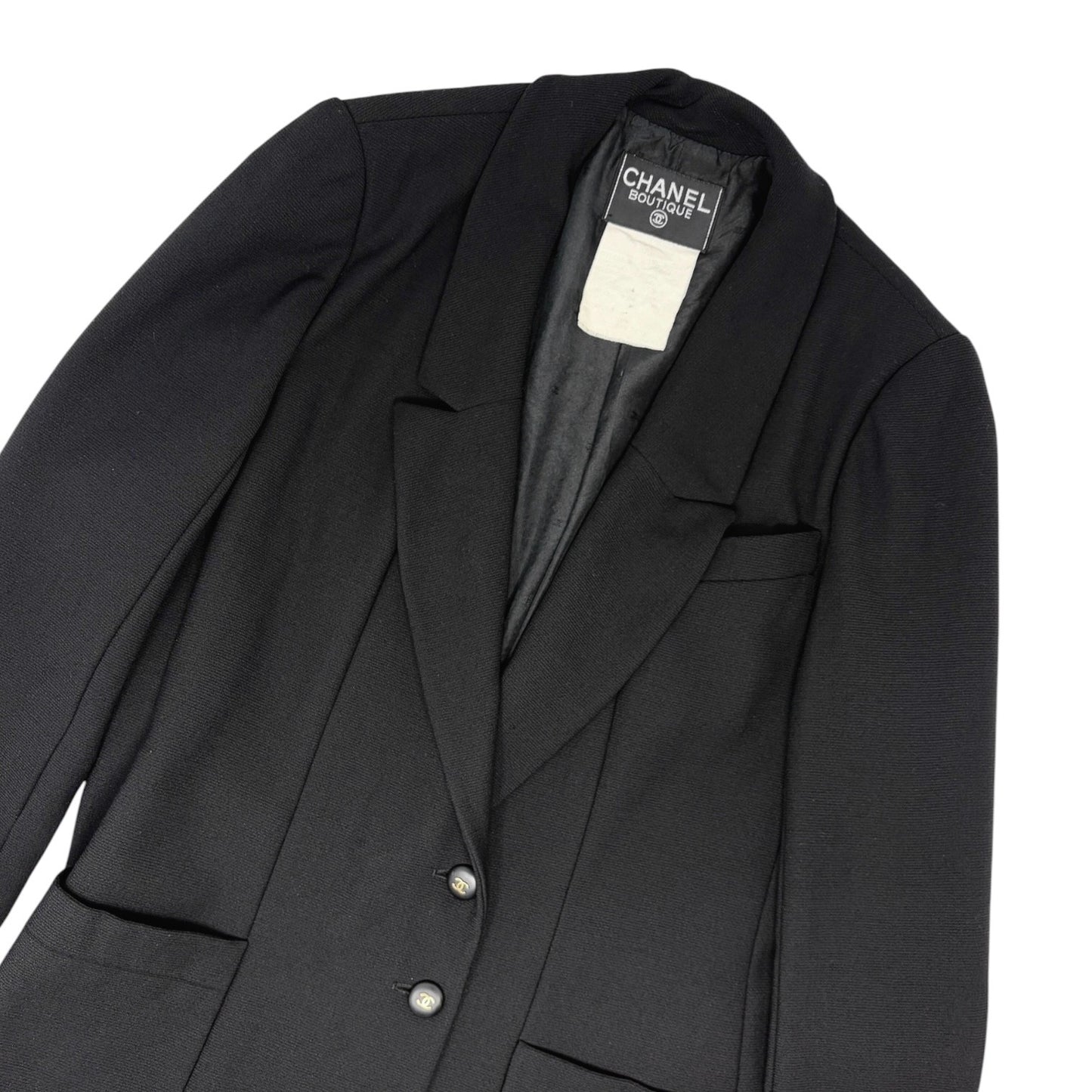 CHANEL Vintage 95C CC Logo Button Blazer Jacket #40 Black Gold Wool 901986