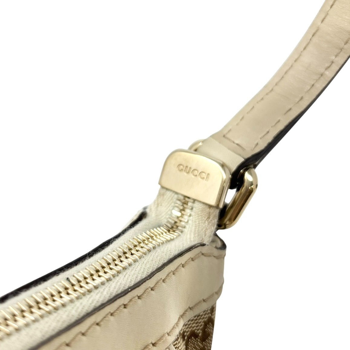 GUCCI Vintage GG Monogram Web Stripe Canvas Shoulder Bag Beige Ribbon 902570
