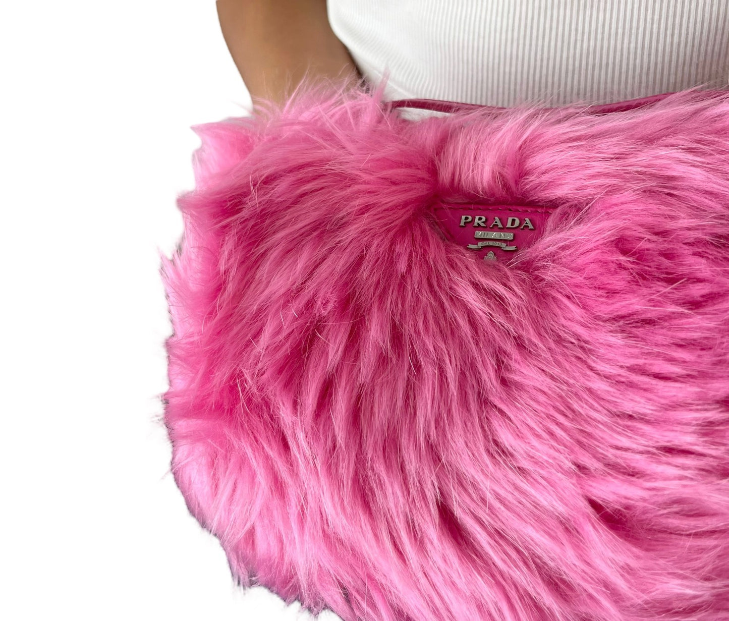 PRADA Vintage Logo Faux Fur Pelliccia Clutch Bag Wristlet Pouch Pink 902250